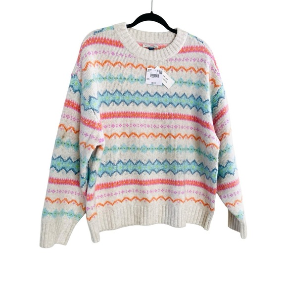 American Eagle Womens Crew Neck Knit Sweater Multi Color Zigzag Print NWT XL - Picture 2 of 8